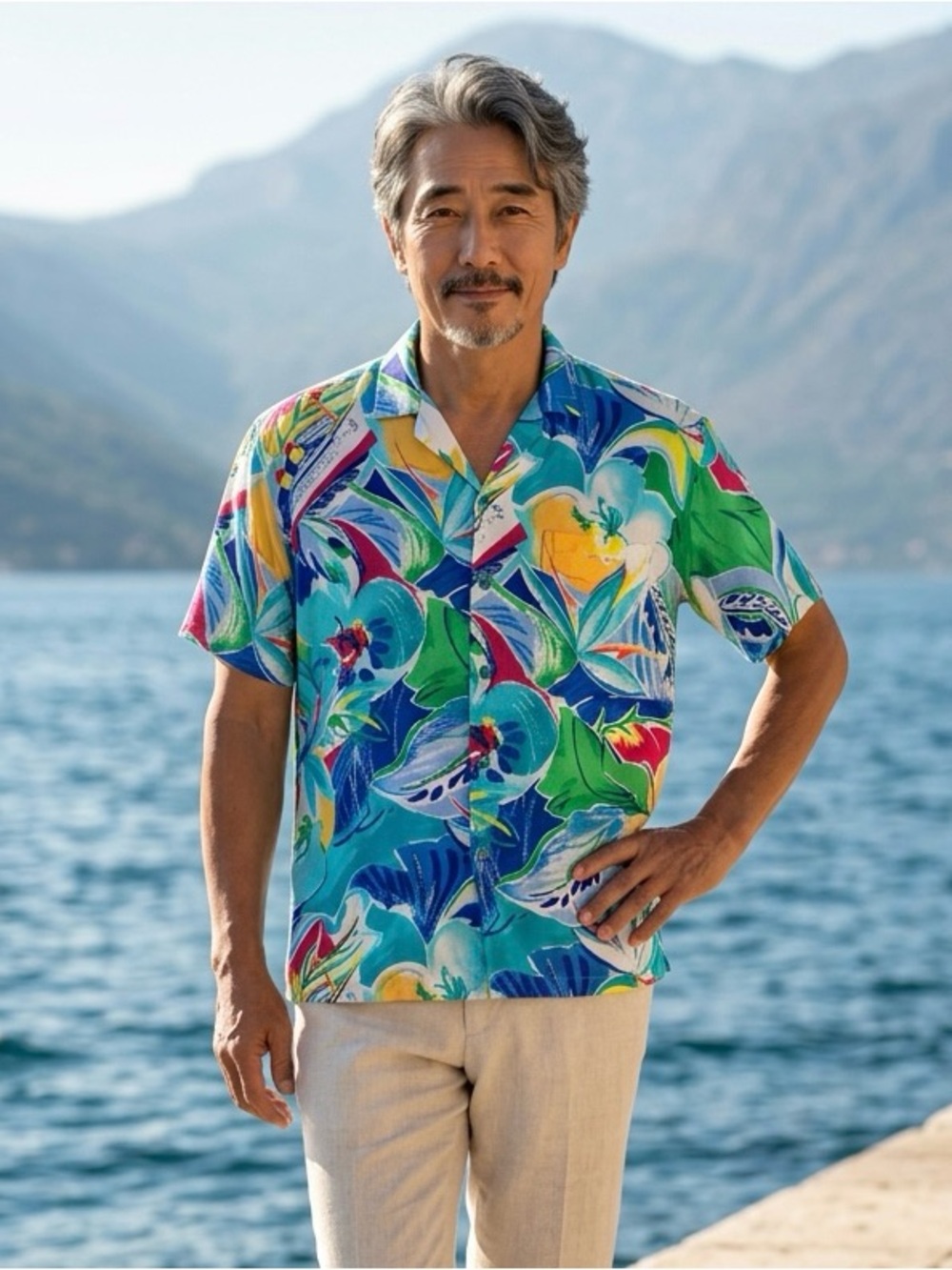 Hilo Hattie Multicolor Blue Tropical Floral Button-Down Shirt